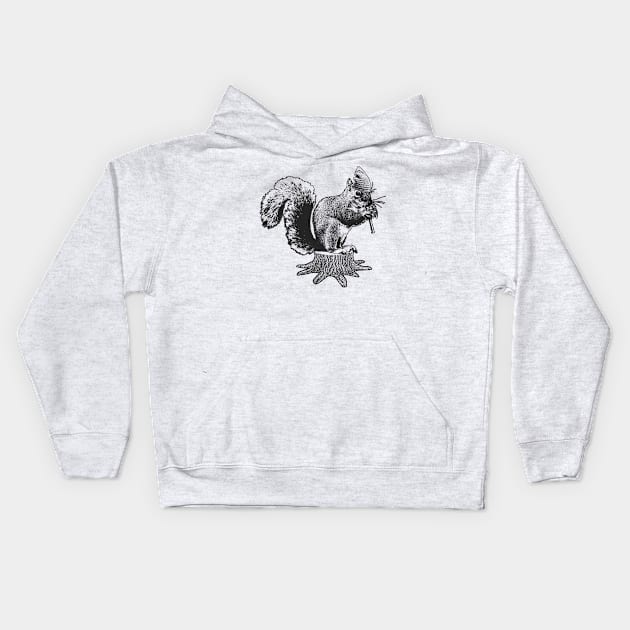 Squirrel playing the flute Kids Hoodie by dankdesigns